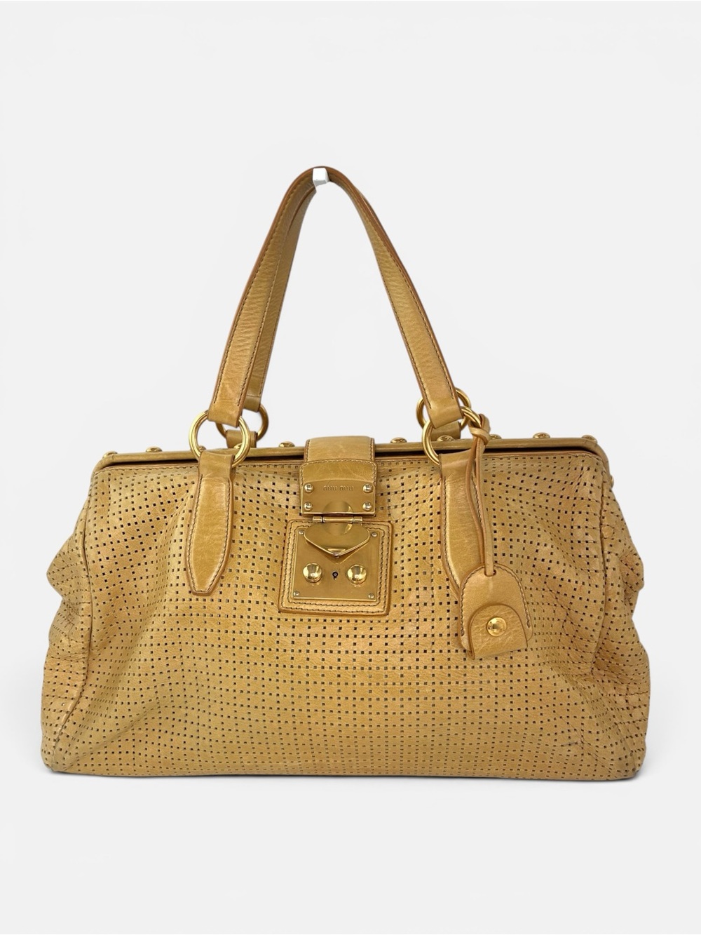 Miu Miu Perforated Gold-Tan Leather Satchel